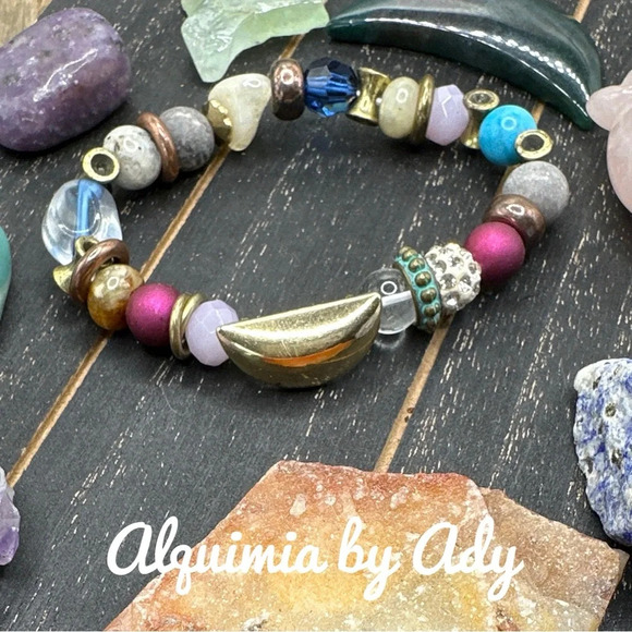 Citrine labradorite Turquoise and colorful jasper  beaded bracelet chunky - Picture 1 of 8